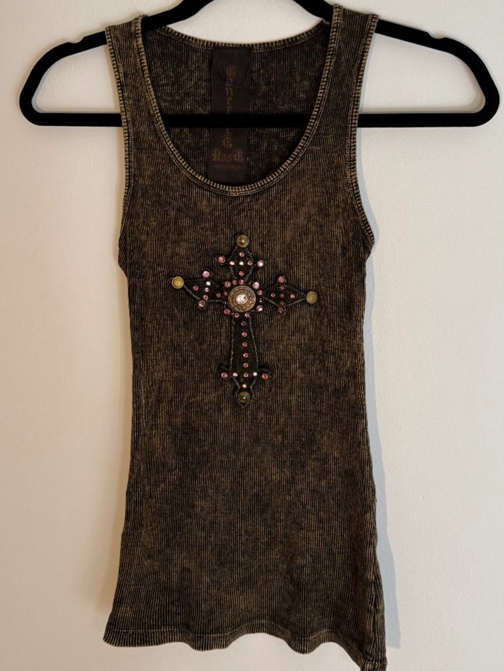 Vintage Concrete Rose embellished distressed tank top